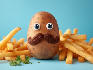 Funny potato with french fries.