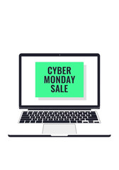 Flat Vector Laptop Displaying Cyber Monday Sale Banner