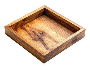 Square wooden tray with visible grain details, on a black background