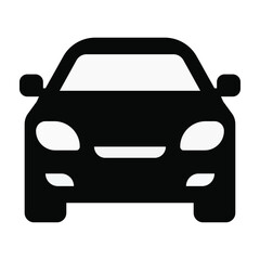 Black silhouette of a car front view on a white background