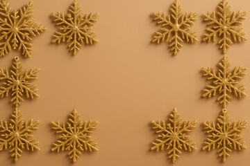 Golden snowflake ornament pastel background festive winter decorative elegant holiday cheerful mood
