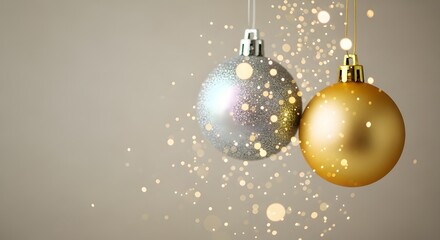 Elegant silver and gold Christmas ornaments with sparkling lights add a touch of modern holiday magic to your festive designs and seasonal promotions