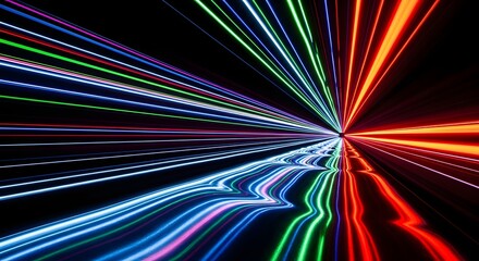Experience a vibrant journey with dynamic light trails, perfect for modern backgrounds, digital art, and futuristic designs that demand attention and energy