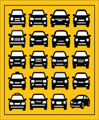 Variety of Car Icons on Yellow Background for Automotive Design