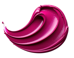 Swirled, thick, magenta makeup product, glossy texture, isolated on black background