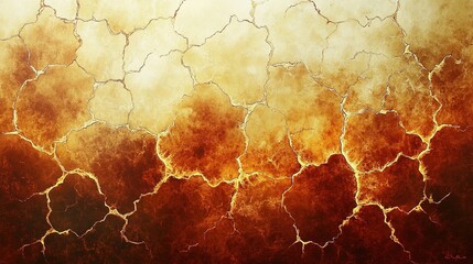 An abstract painting in intense orange and red, showing heat waves rising from cracked, dry earth.
