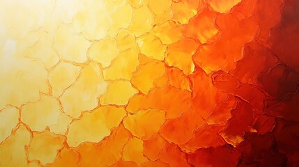 An abstract painting in intense orange and red, showing heat waves rising from cracked, dry earth.
