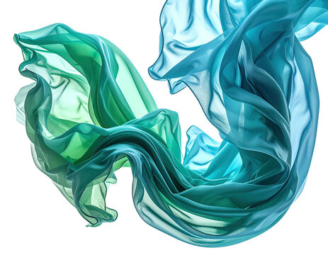 Flowing teal and green fabric against a black background, ethereal and dynamic