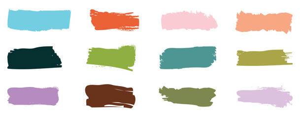 Colorful Ink brushstroke and paintbrush template with splashes grunge. Vector set black ink brush stroke. Dirty artistic design elements. Brush stroke paint boxes on white background - stock vector.