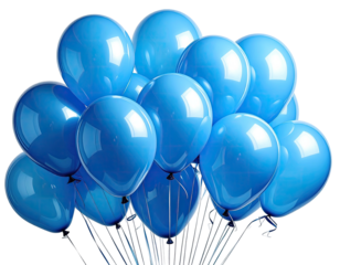 A cluster of vibrant blue, shiny, inflated spheres, gathered tightly