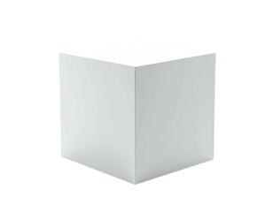 A digitally rendered white cube isolated on a black background, angled perspective