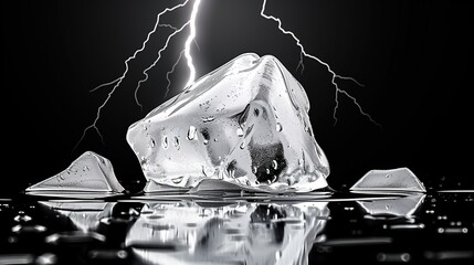 Electrified ice crystals frozen mid-fracture, capturing lightning formation in a slow-motion light explosion.
