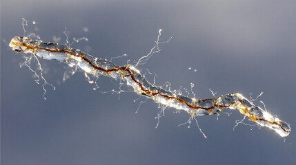 Electrified ice crystals frozen mid-fracture, capturing lightning formation in a slow-motion light explosion.
