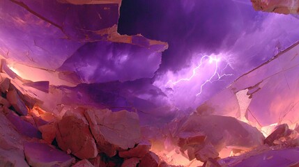 Electrified ice crystals frozen mid-fracture, capturing lightning formation in a slow-motion light explosion.

