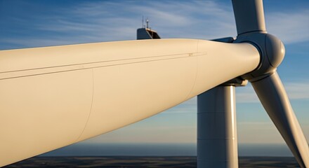 Fototapeta premium Close-up of a wind turbine blade against a clear sky.