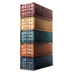 Fototapeta premium Stack of vibrant freight containers in port concept. Colorful shipping containers stacked in an industrial setting.