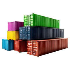 Fototapeta premium Stack of vibrant freight containers in port concept. Colorfully stacked shipping containers in a modern arrangement.