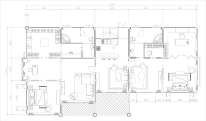 Drawing Furniture Layout Plan Interior Design Residential Building First Floor