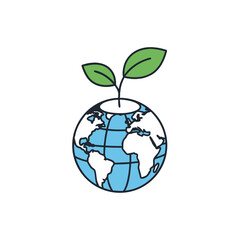 Minimalist Vector Icon of Globe with Green Sprout Representing Environmental Sustainability
