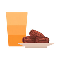Glass of Orange Juice with Plate of Wrinkled Dates Traditional Refreshment for Fasting, Energy Boost, and Nutritional Balance