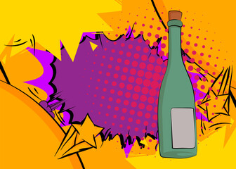 Cartoon glass bottle, comic book drink. Retro vector comics pop art design.