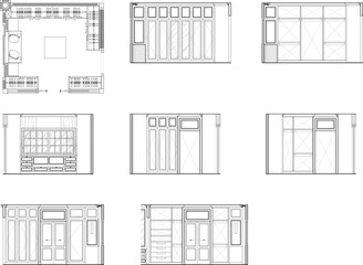 Interior Design Drawing 2D Walk-in Closet Wardrobe Elevation and Layout Arrangement