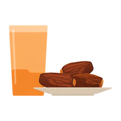 Glass of Orange Juice with Plate of Wrinkled Dates Traditional Refreshment for Fasting, Energy Boost, and Nutritional Balance