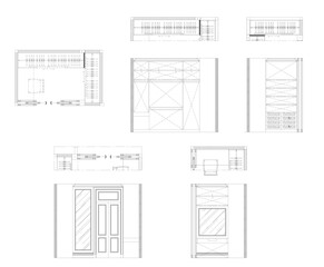 Drawing 2D Interior Decoration Small Dressing Room with Wardrobe Layout
