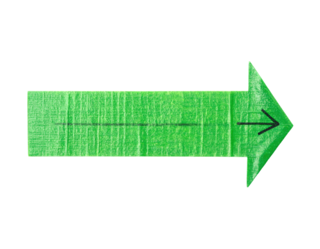 Bright green arrow pointing right on black backdrop. Textured, with slight shadowing