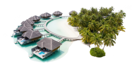 Tropical resort island isolated on transparent background