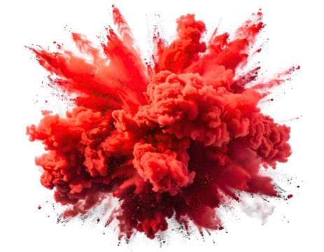 A vibrant burst of red, cloud-like smoke emanating from a central point
