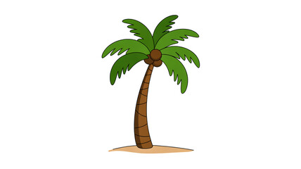 Simple cartoon palm tree, light brown ground, minimal, cheerful, isolated