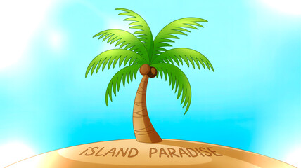 Simple cartoon palm tree, light brown ground, minimal, cheerful, isolated