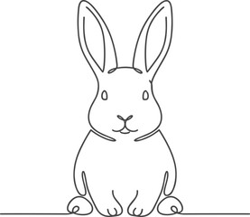Minimalist Continuous Line Drawing of a Cute Seated Rabbit Pet Animal