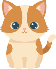 Cartoon Style Cute Ginger Kitten Character Sitting Animal Illustration