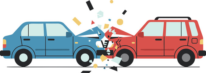 Fototapeta premium Flat Design Two Cars Head On Collision Accident Damage Illustration