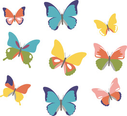 Colorful Flat Illustration of Isolated Butterfly with Different Shapes Insect
