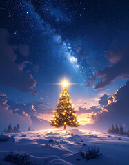 Magical Christmas Tree Under Starry Night Sky.