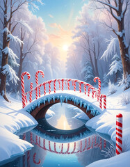 Whimsical Winter Wonderland Bridge Decorated with Candy Canes.