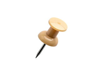 Close-up of a beige and brown thumbtack against a stark black background