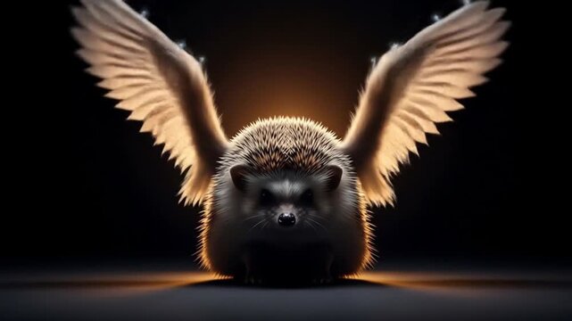 Winged hedgehog emerging from shadows