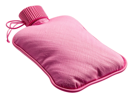 Pink rectangular hot water bag with a screw cap and tie