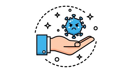 Hand Holding Angry Coronavirus Cartoon Illustration.