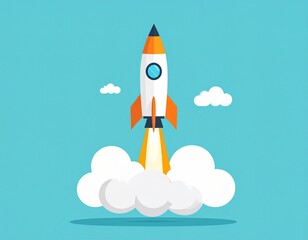 Minimal flat logo of a pencil rocket launching upward