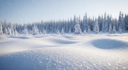 Obraz premium Idyllic Winter Wonderland Landscape with Sparkling Snow and Forest.
