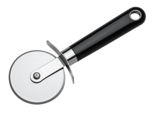  Isolated Stainless Steel Pizza Cutter with Black Ergonomic Handle