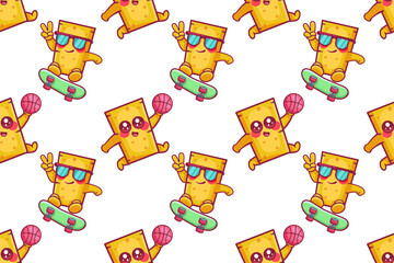 happy cheese food character seamless pattern illustration background 
