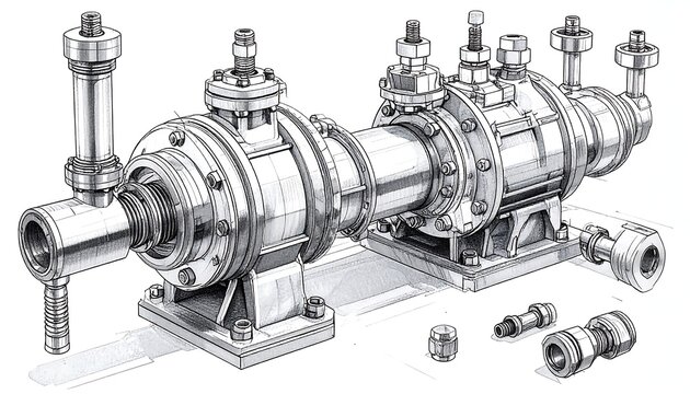 Detailed technical drawing of a complex pump mechanism