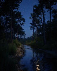 Starry Night Forest Stream
