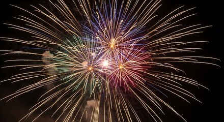 Obraz premium Colorful Fireworks Explode in the Night Sky.